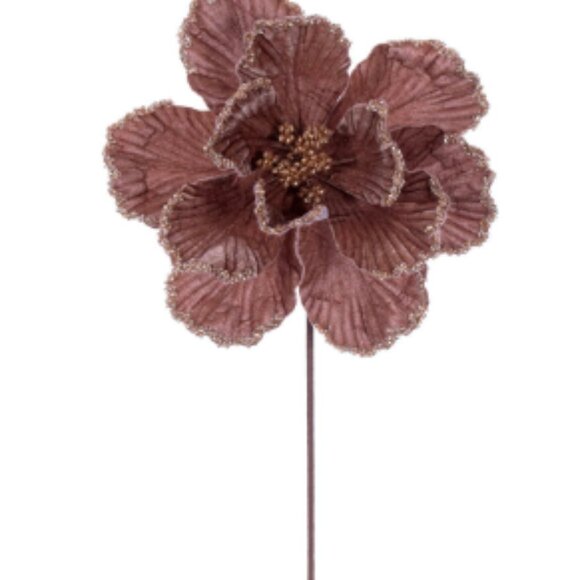 Mocha Velvet Bead Trim Magnolia Stem - Picture 1 of 1